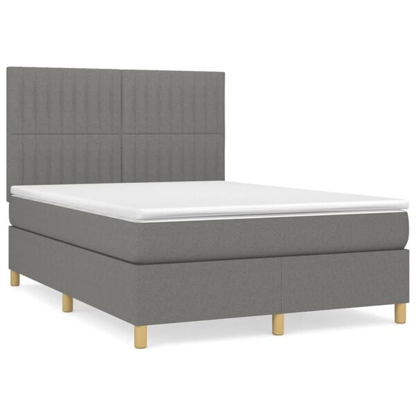 vidaXL Cama com molas/colch&atilde;o 140x190 cm tecido cinzento-escuro