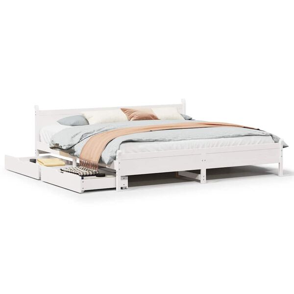 vidaXL Cama sem colch&atilde;o 200x200 cm madeira de pinho maci&ccedil;a branco