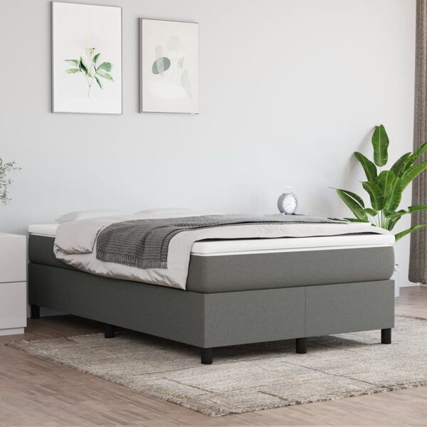vidaXL Cama boxspring com colch&atilde;o 120x190 cm tecido cinzento-escuro