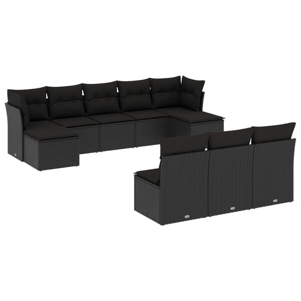 vidaXL 10 pcs conjunto sof&aacute;s de jardim c/ almofad&otilde;es vime PE preto