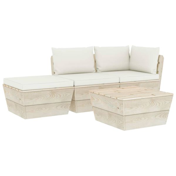 vidaXL 4 pcs conjunto lounge de paletes + almofad&otilde;es madeira de abeto