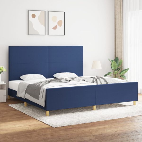 vidaXL Estrutura de cama sem colch&atilde;o 200x200 cm tecido azul