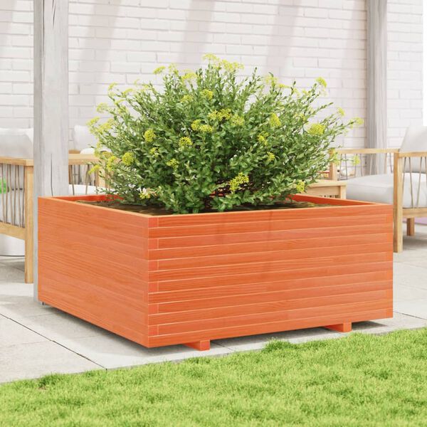 vidaXL Vaso/floreira jardim 110x110x49,5 cm pinho maci&ccedil;o castanho mel