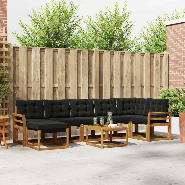 vidaXL Conjunto de Sof&aacute;s para Exterior 8 pcs Natural e Preto