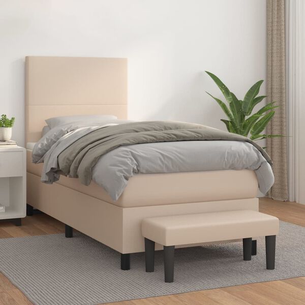 vidaXL Cama com molas/colch&atilde;o 90x200 cm couro artificial cappuccino