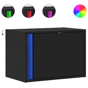 vidaXL Mesa de cabeceira de parede com luzes LED preto