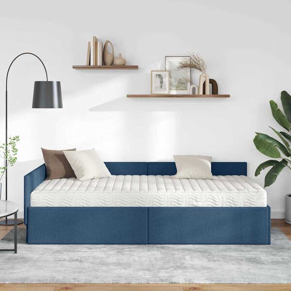 vidaXL Estrutura de Cama de Canto com Colch&atilde;o Outros 2 pcs Azul tecido