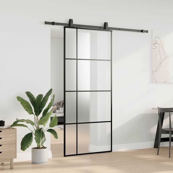 vidaXL Porta deslizante c/ conj. ferragens 90x205cm vidro ESG preto