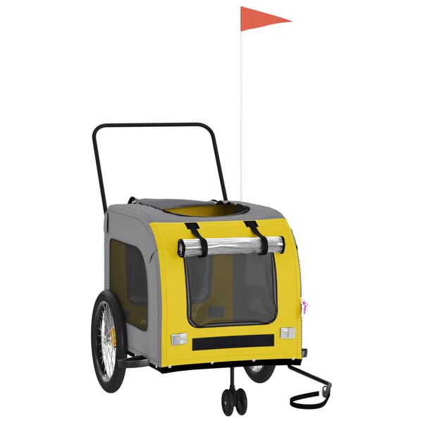 vidaXL Reboque bicicleta p/ animais tecido oxford/ferro amarelo/cinza