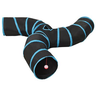 vidaXL Túnel para gatos com 3 vias 25 cm poliéster preto e azul