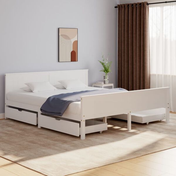 vidaXL Estrutura de cama com 4 gavetas 180x200 cm pinho maci&ccedil;o branco