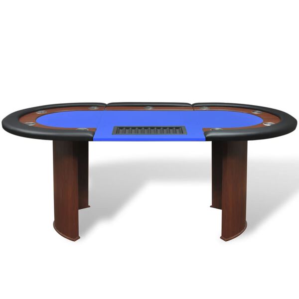 vidaXL Mesa poker 10 jogadores c/ área crupiê e tabuleiro fichas azul