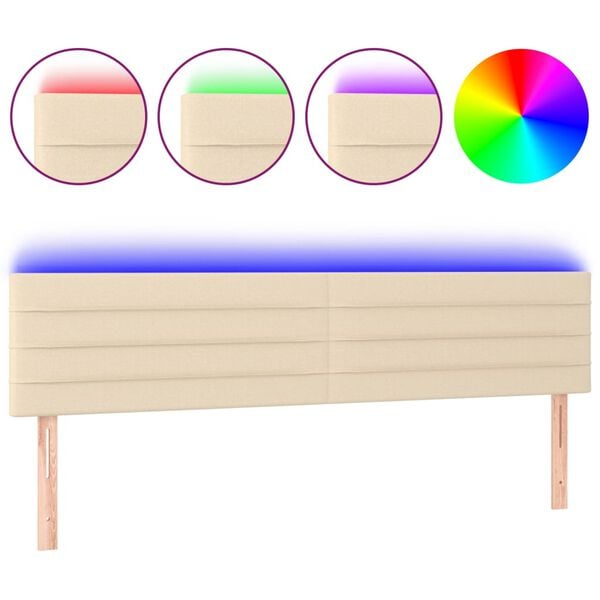 vidaXL Cabeceira de cama c/ luzes LED tecido 160x5x78/88 cm cor creme