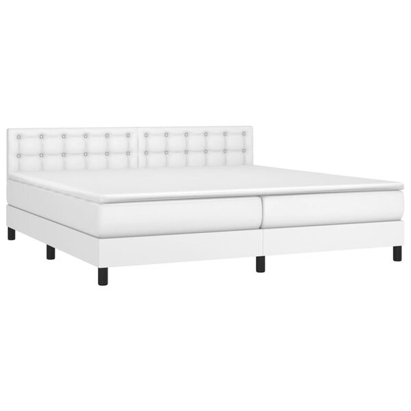vidaXL Cama box spring c/colch&atilde;o/LED 200x200cm couro artificial branco