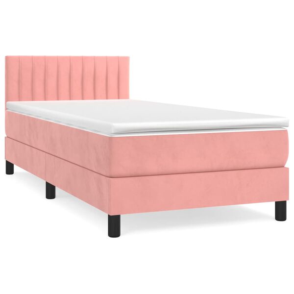 vidaXL Cama com molas/colch&atilde;o 90x200 cm veludo rosa