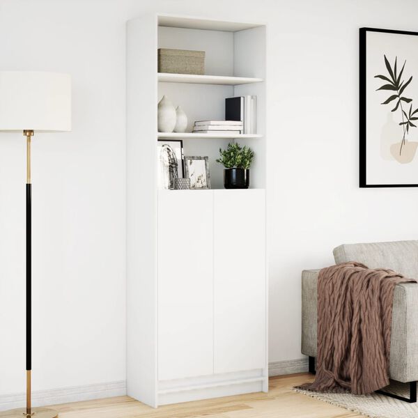 vidaXL Arm&aacute;rio alto com luzes LED derivados de madeira branco