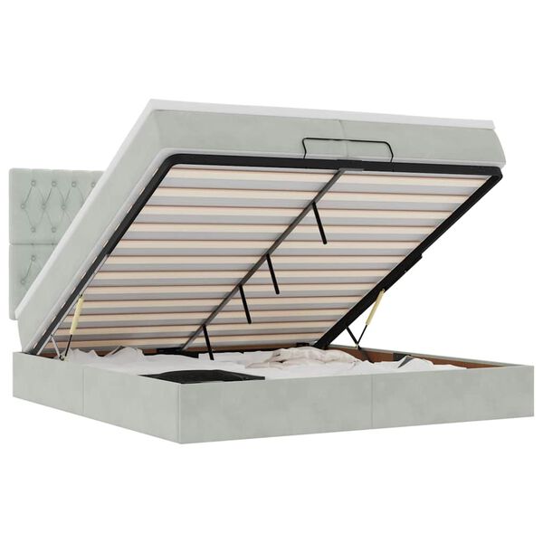 vidaXL Estrutura cama otomana colchões 200x200cm veludo cinzento claro