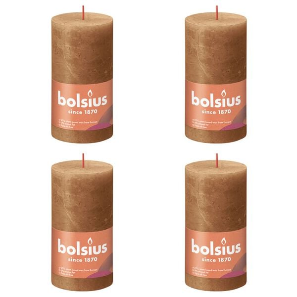 Bolsius Velas r&uacute;sticas cil&iacute;ndric. Shine 4pcs 130x68mm castanho moderno