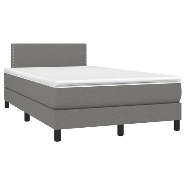 vidaXL Cama box spring c/ colch&atilde;o e LED 120x200 cm tecido cinza-escuro