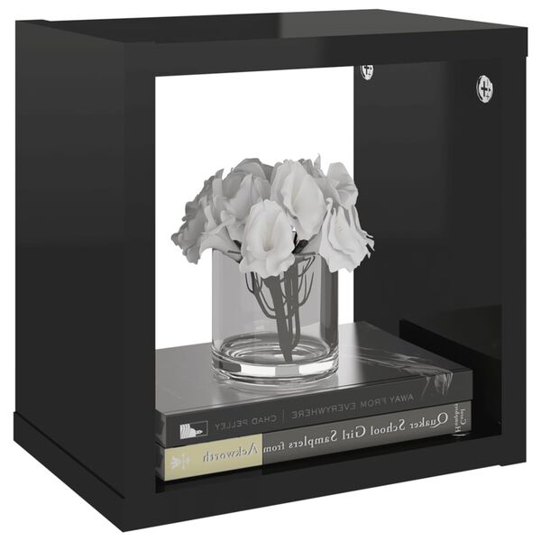 vidaXL Prateleiras parede forma de cubo 4 pcs 22x15x22 cm preto brilh.