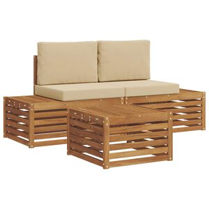vidaXL Conjunto de Sof&aacute;s para Exterior Natural e Bege 59 x 59 x 37 cm