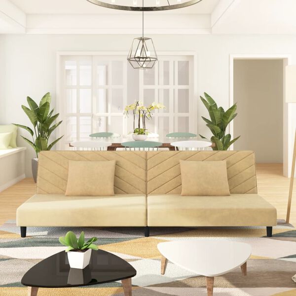 vidaXL Sof&aacute;-cama 2 lugares com duas almofadas veludo cor creme