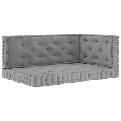 vidaXL Almofadões para sofá de paletes 3 pcs algodão cinzento