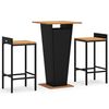 vidaXL 3 pcs conjunto de bar p/ jardim vime PE/ac&aacute;cia maci&ccedil;a preto