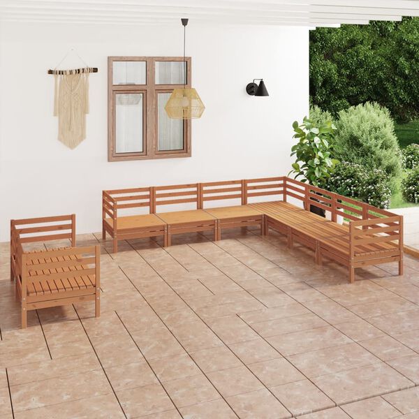vidaXL 9 pcs conjunto lounge de jardim pinho maci&ccedil;o castanho mel
