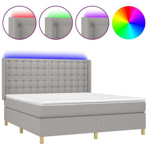 vidaXL Cama box spring c/ colch&atilde;o e LED 160x200 cm tecido cinza-claro