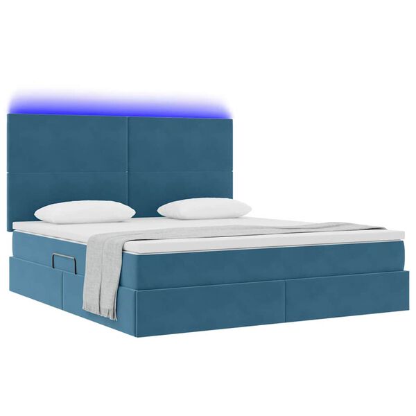 vidaXL Cama com arruma&ccedil;&atilde;o e LED Azul Escuro 160 x 200 cm Veludo