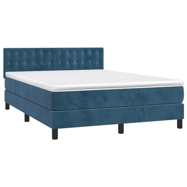vidaXL Cama box spring c/ colch&atilde;o/LED 140x190 cm veludo azul-escuro