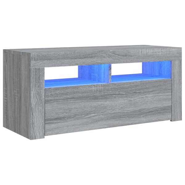 vidaXL M&oacute;vel de TV com luzes LED 90x35x40 cm cinzento sonoma