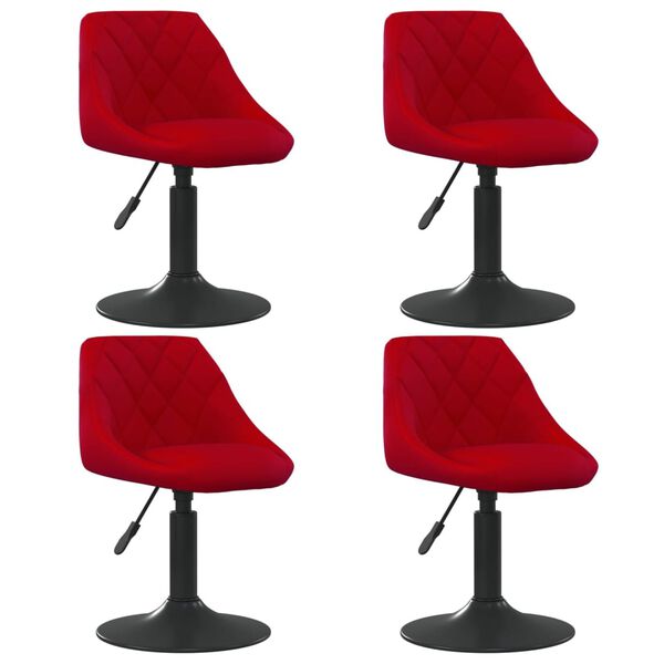 vidaXL Cadeiras de jantar giratórias 4 pcs veludo vermelho tinto