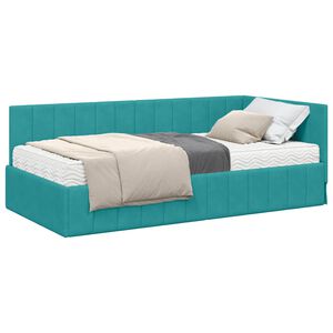 vidaXL Estrutura de Cama de Canto com Colch&atilde;o 2 pcs Turquesa Veludo