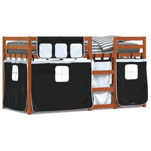 vidaXL Beliche com cortinas 90x200 cm pinho maci&ccedil;o branco e preto