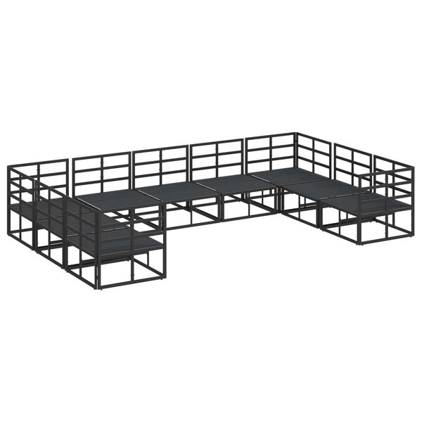 vidaXL Conjunto de Sof&aacute; de Jardim com almofada 9 pcs Preto Alum&iacute;nio