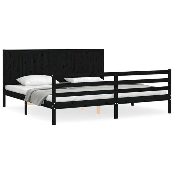vidaXL Estrutura de cama com cabeceira 200x200 cm madeira maci&ccedil;a preto