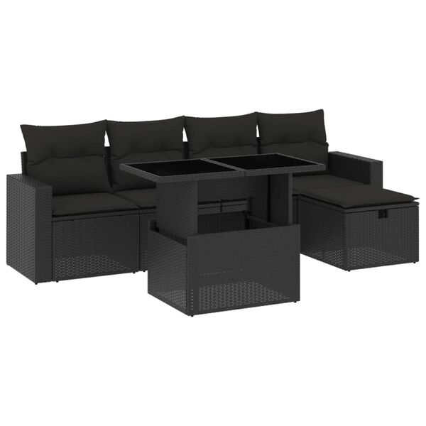 vidaXL 6 pcs conjunto sof&aacute;s de jardim c/ almofad&otilde;es vime PE preto