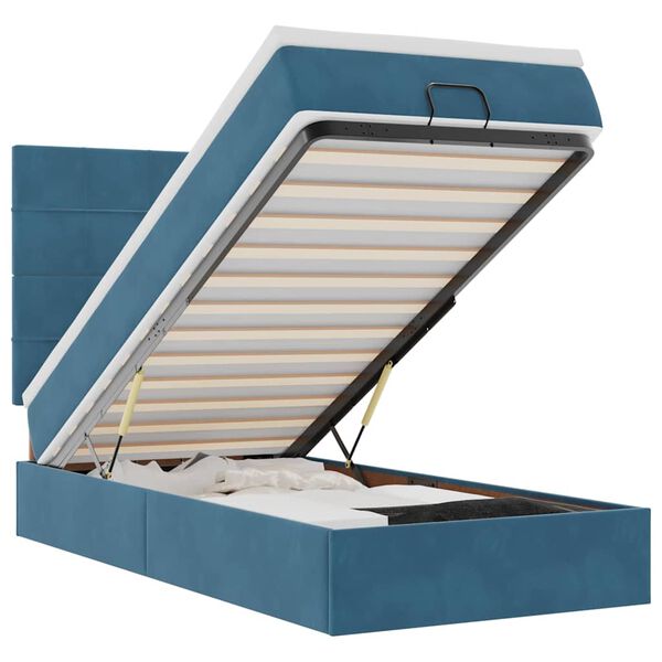 vidaXL Estrutura cama otomana com colch&otilde;es azul escuro 90x190cm veludo
