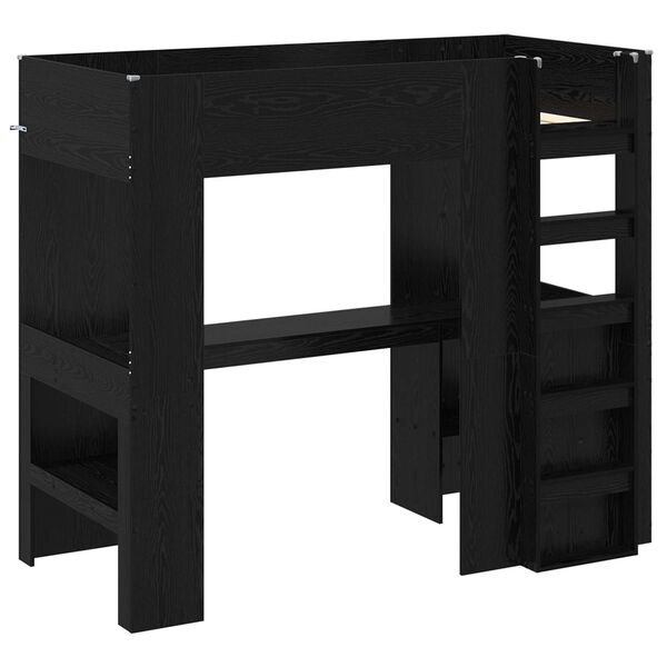 vidaXL Estrutura de Cama Loft com Mesa Carvalho Preto 90 x 190 cm