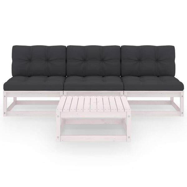 vidaXL 4 pcs conjunto lounge de jardim com almofad&otilde;es pinho maci&ccedil;o