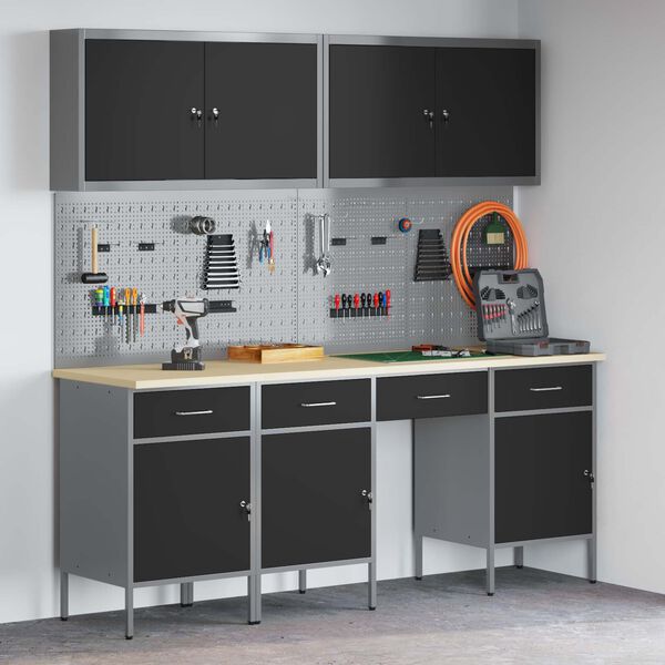 vidaXL Arm&aacute;rio de Trabalho 10 pcs Preto Madeira de Engenharia e A&ccedil;o