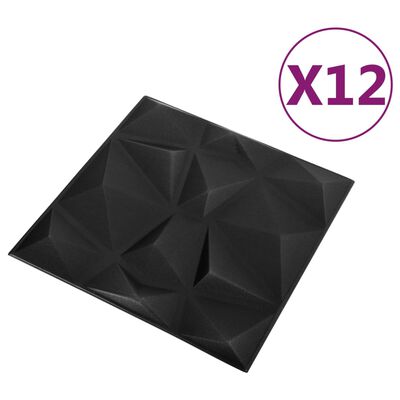 vidaXL Painéis de parede 3D 12 pcs 50x50 cm 3 m² preto diamante