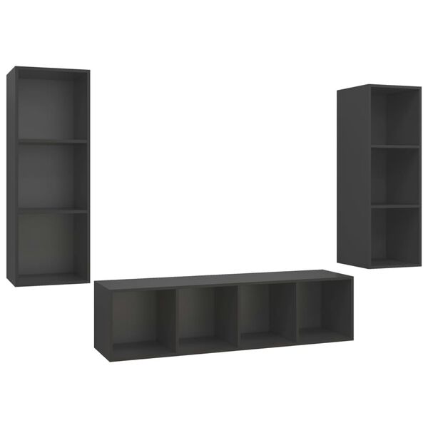vidaXL 3 pcs conjunto de m&oacute;veis de TV derivados de madeira cinzento