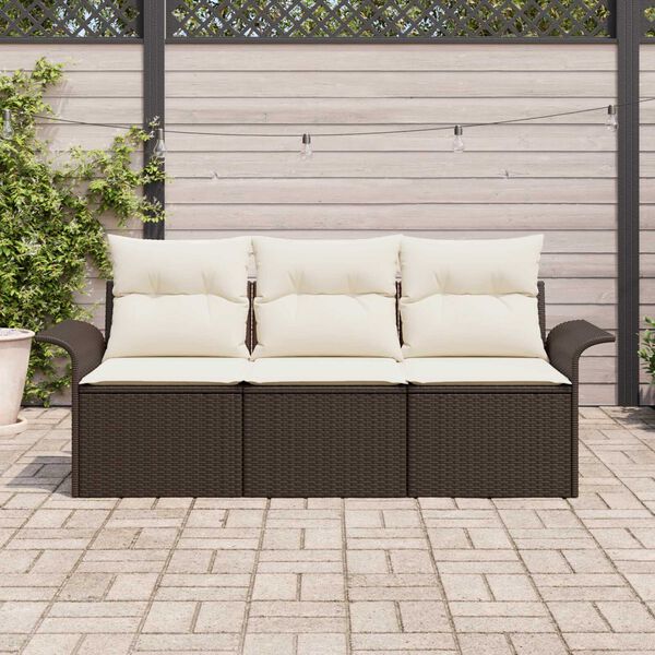 vidaXL Conjunto de Sof&aacute; de Jardim 3 pcs Castanho Rattan Sint&eacute;tico
