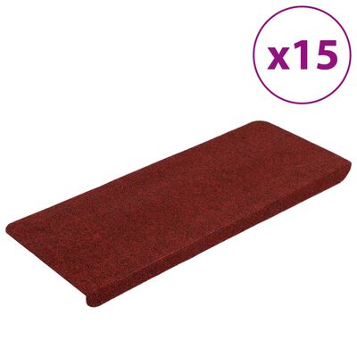 vidaXL Tapetes de escada autoadesivos 15 pcs 65x24,5x3,5 cm vermelho