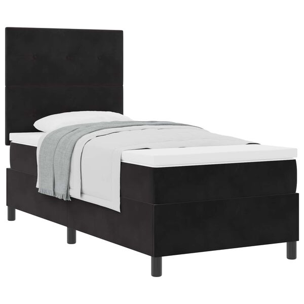 vidaXL Cama Box com colch&atilde;o com cabeceira Preto 100 x 200 cm Veludo