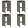 vidaXL Bancos de bar p/ jardim com almofad&otilde;es 4 pcs vime PE cinzento
