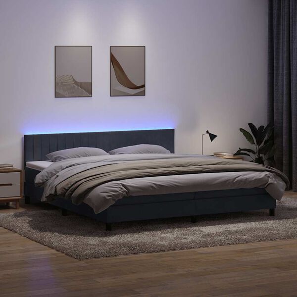 vidaXL Cama box spring c/ colch&atilde;o e LED 200x210 cm veludo cinzento-escuro